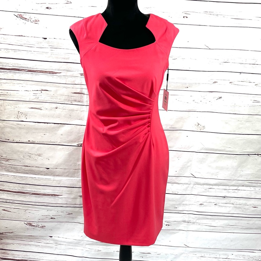 Calvin Klein Sheath Dress Women’s Petite Size 8P Sleeveless Ruched Pink